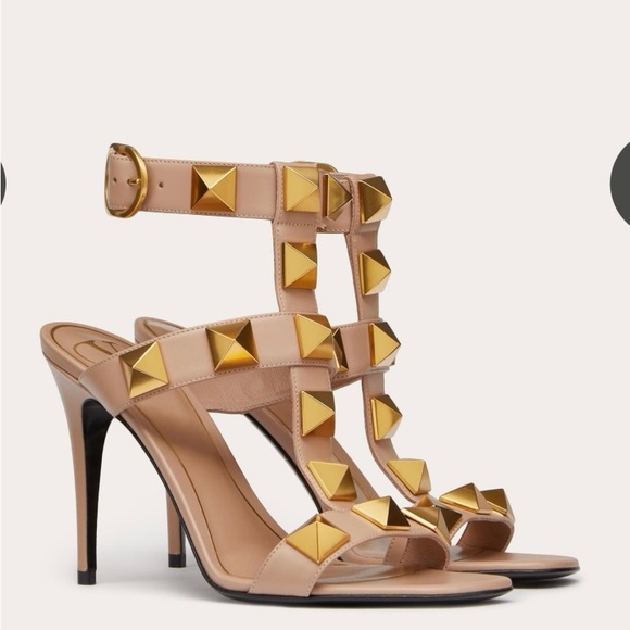 Versace Gold and Tan Studded Heels - Picture 2 of 5